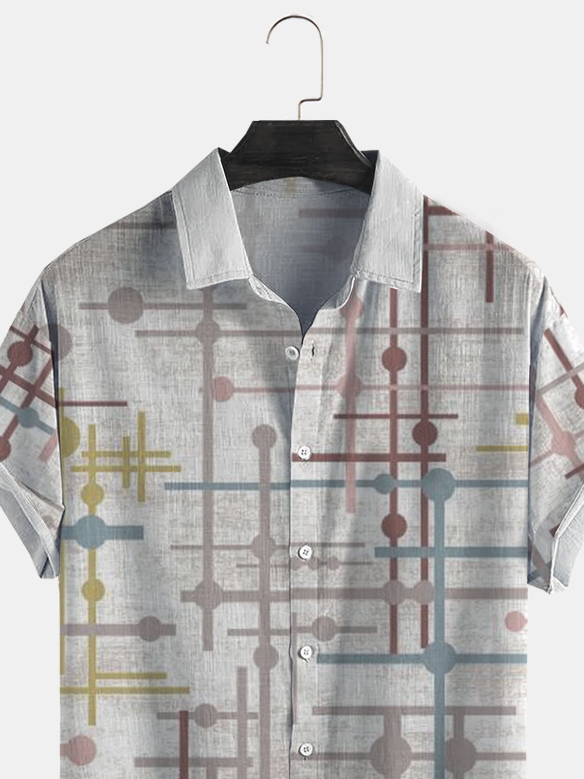Cotton Linen Geometric Print Casual Short Sleeve Shirt