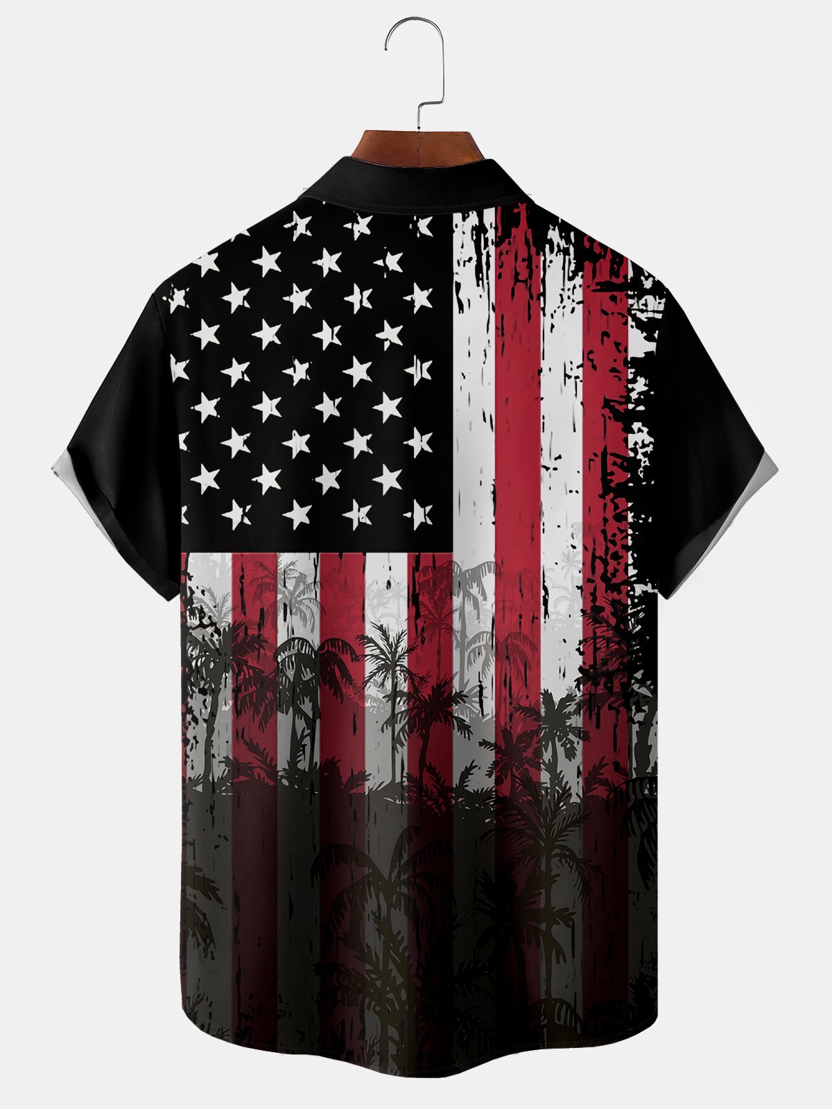Casual Festive Collection Gradient American Flag Pattern Lapel Short Sleeve Chest Pocket Shirt Print Top