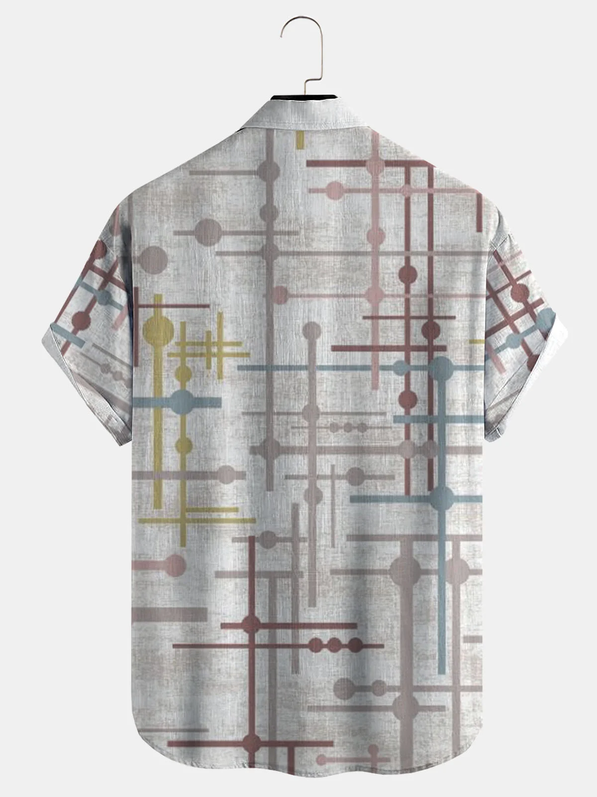 Cotton Linen Geometric Print Casual Short Sleeve Shirt