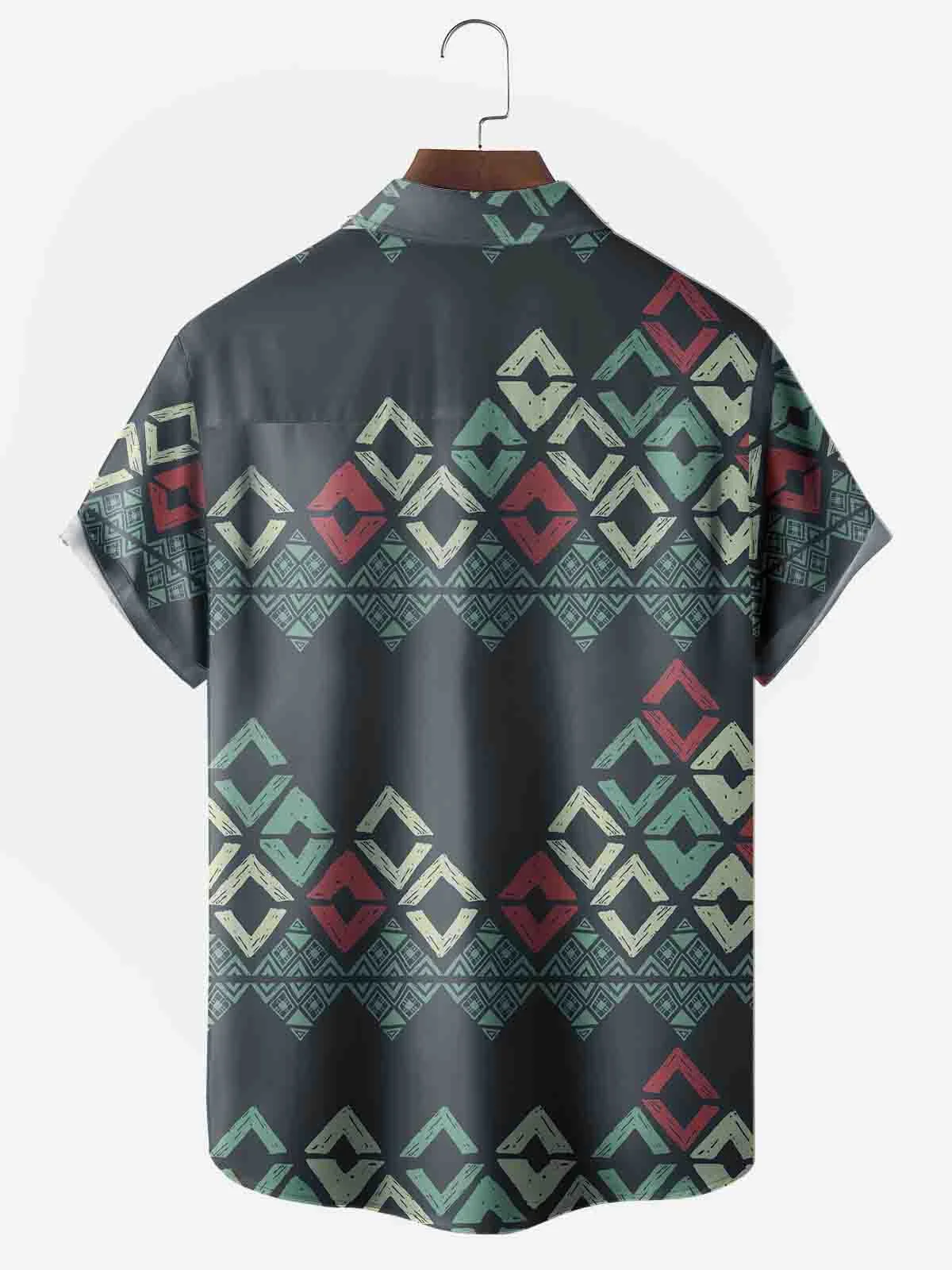 Men's Geometric Abstract Floral Print Moisture-Breathable Fabric Hawaiian Lapel Short Sleeve Shirt