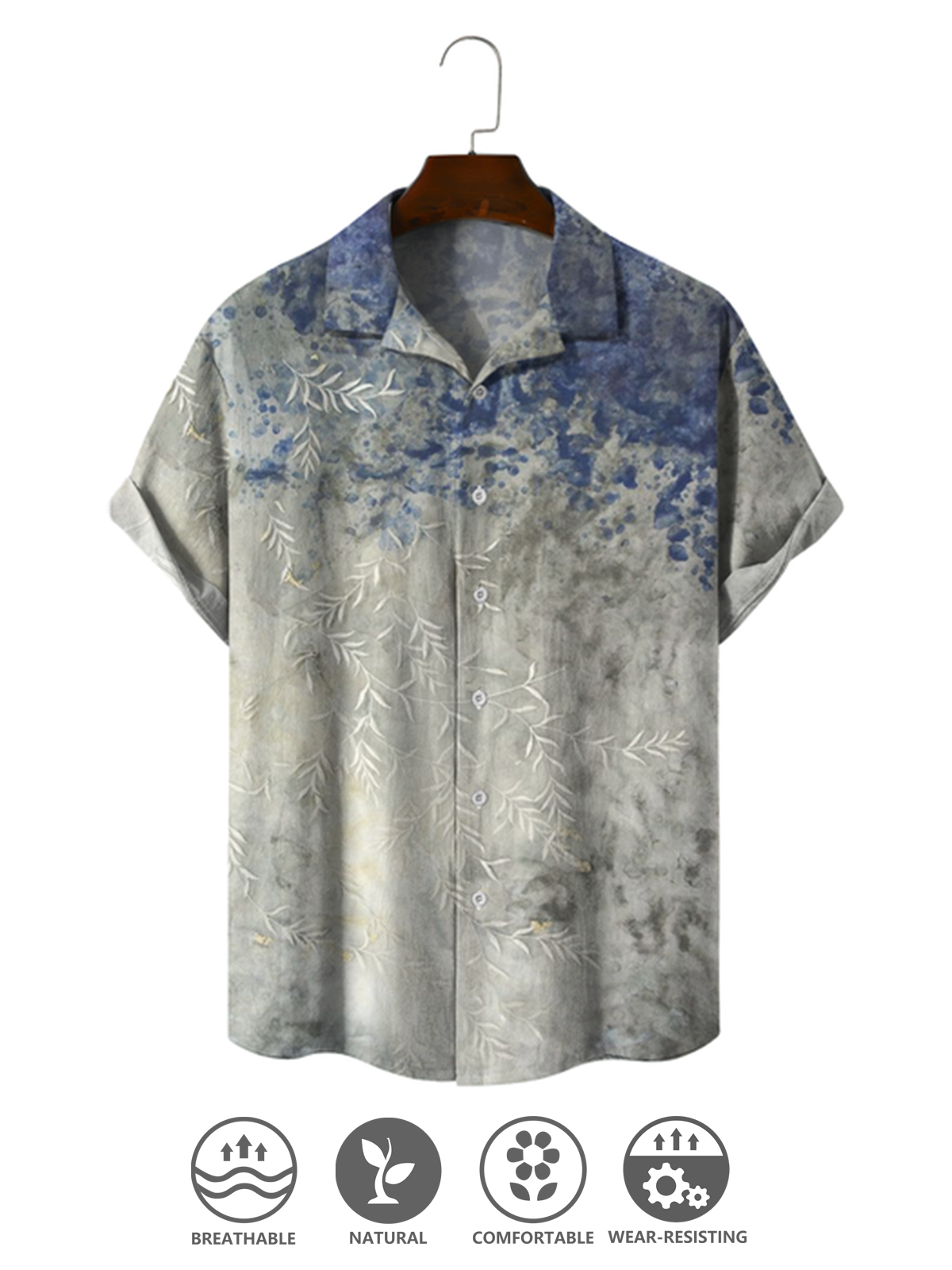 Cozy linen shirt in cotton and linen botanical floral print with lapel collar