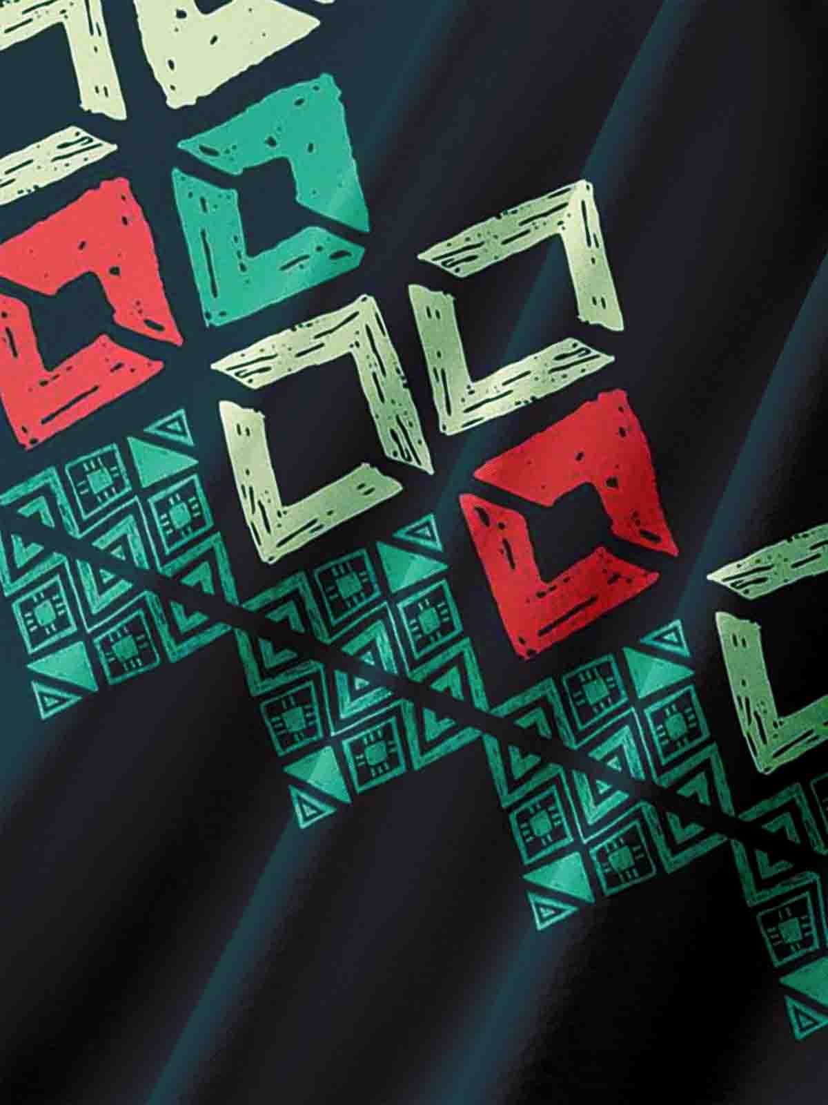 Men's Geometric Abstract Floral Print Moisture-Breathable Fabric Hawaiian Lapel Short Sleeve Shirt