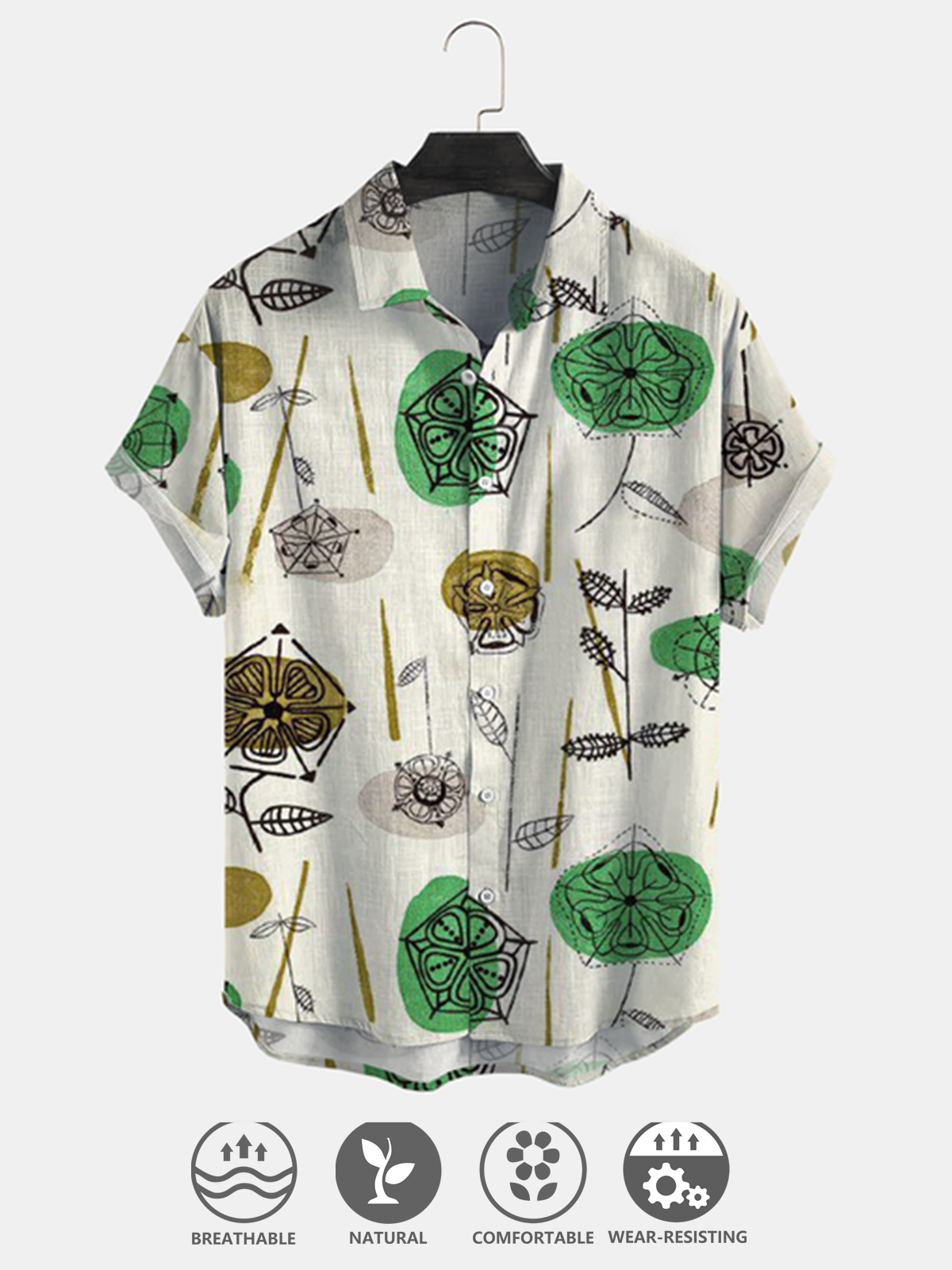 Cotton and linen botanical floral print lapel comfortable linen shirt