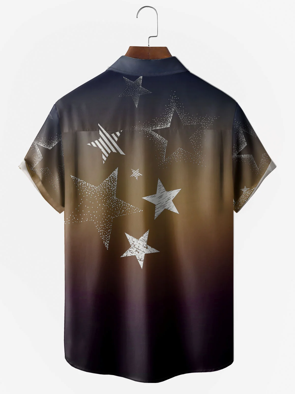 Men's Gradient Star Print Wrinkle Resistant Moisture Wicking Fabric Lapel Short Sleeve Hawaiian Shirt