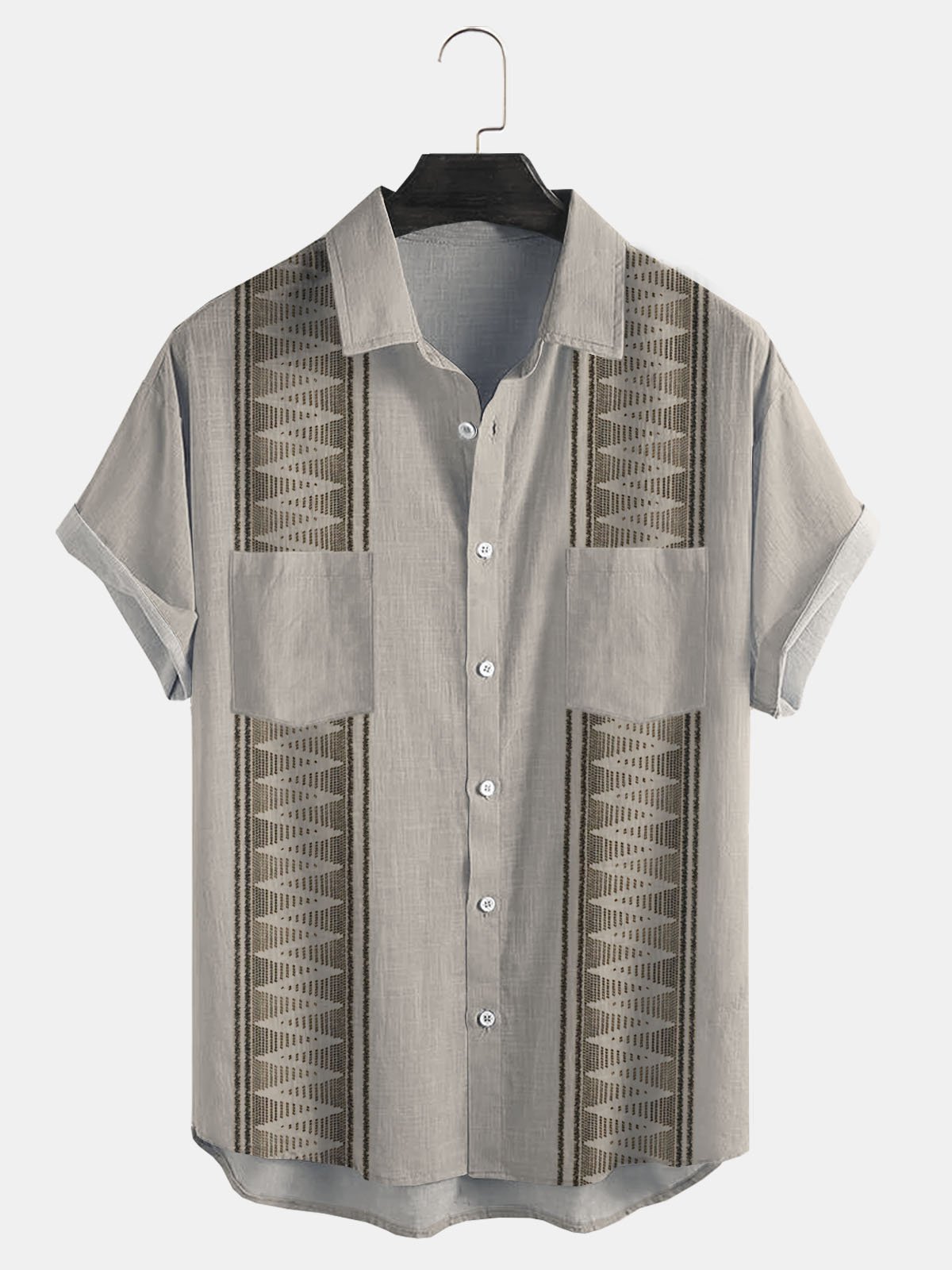 Cotton Linen Geometric Print Casual Short Sleeve Shirt