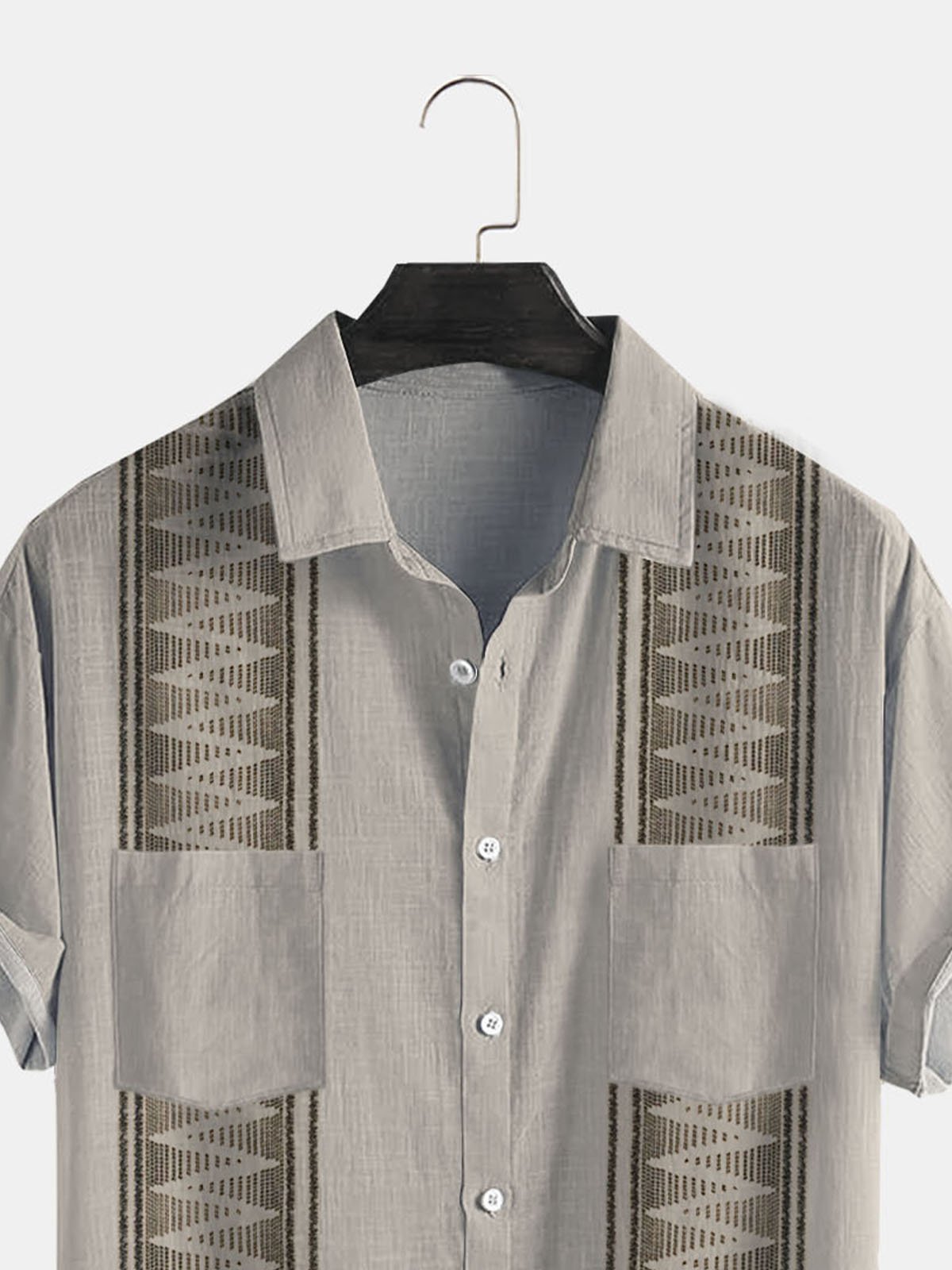 Cotton Linen Geometric Print Casual Short Sleeve Shirt