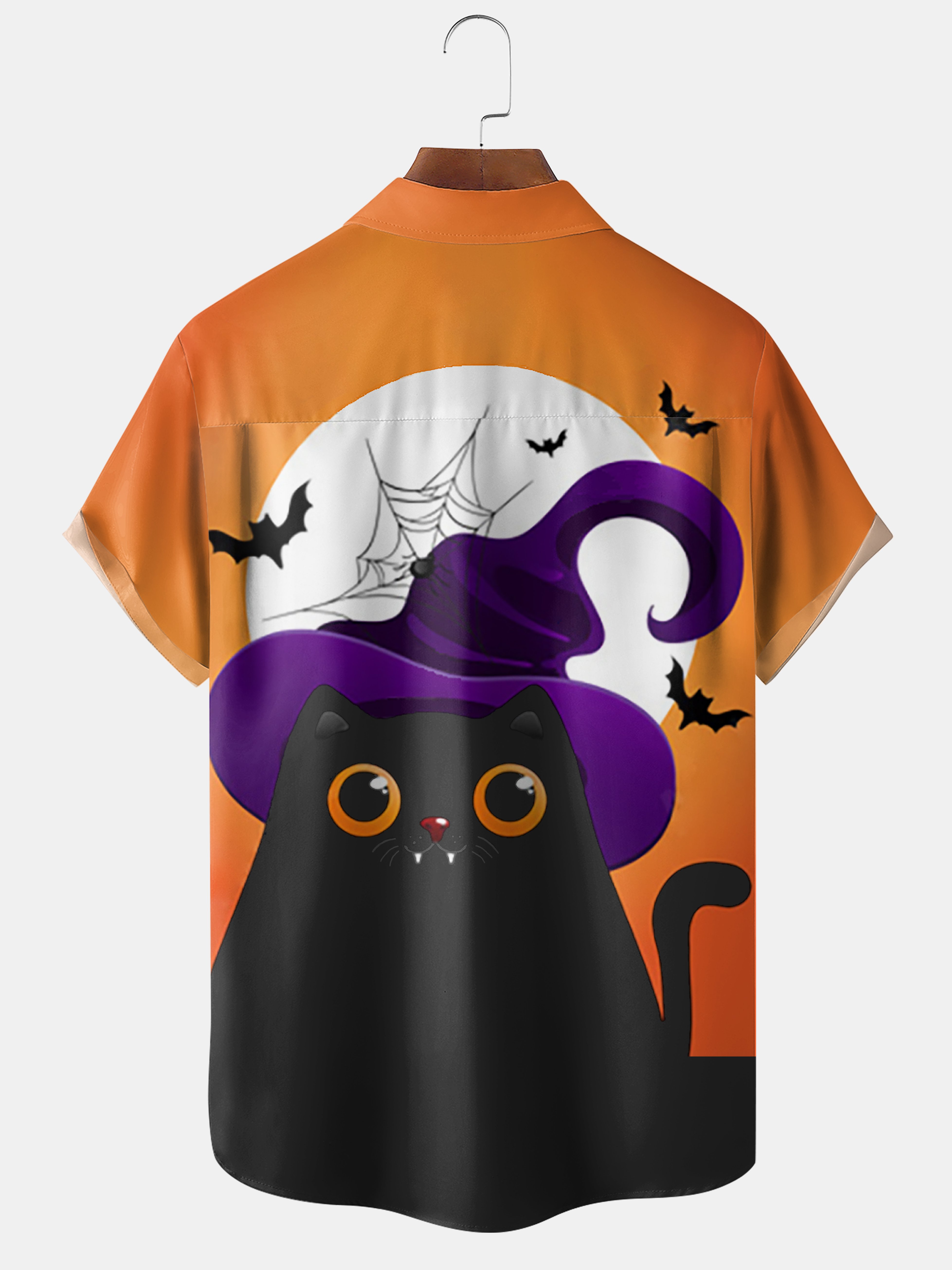 Men's Halloween Cat Graphic Print Short Sleeve Shirt