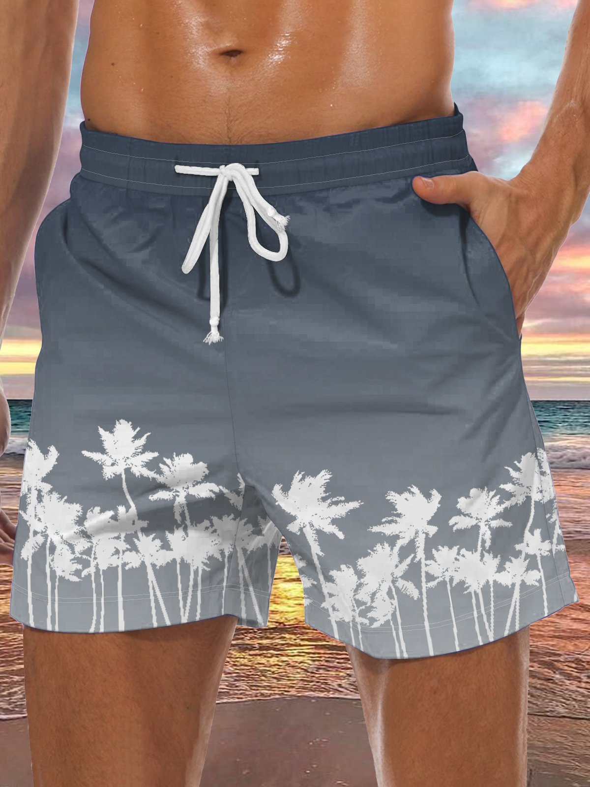 Men's Coconut Tree Element Graphic Print Casual Vacation Beach Shorts