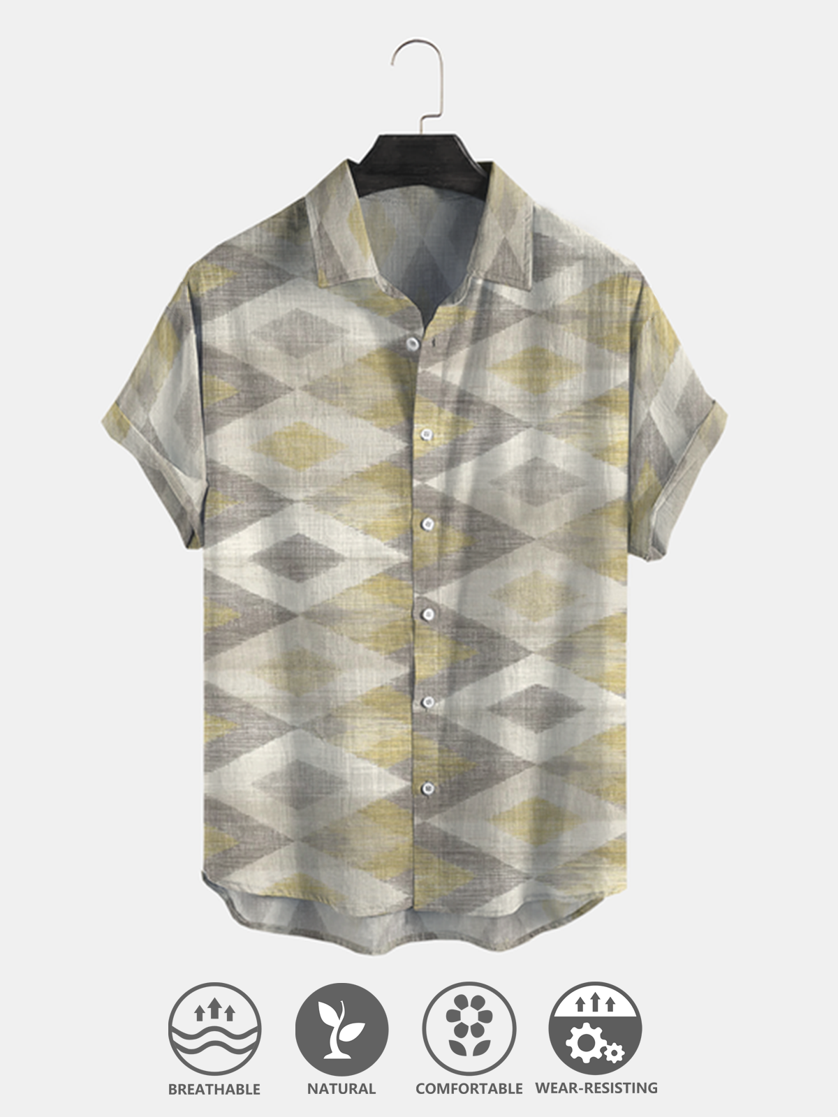 Cotton Linen Style American Casual Basic Versatile Geometric Striped Linen Shirt