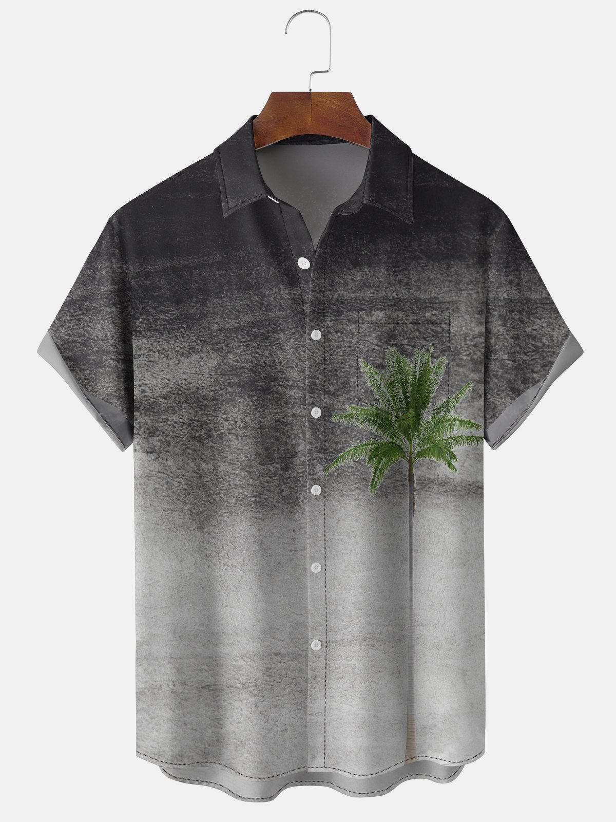 Men's Gradient Background Coconut Tree Element Graphic Print Short Sleeve Shirt