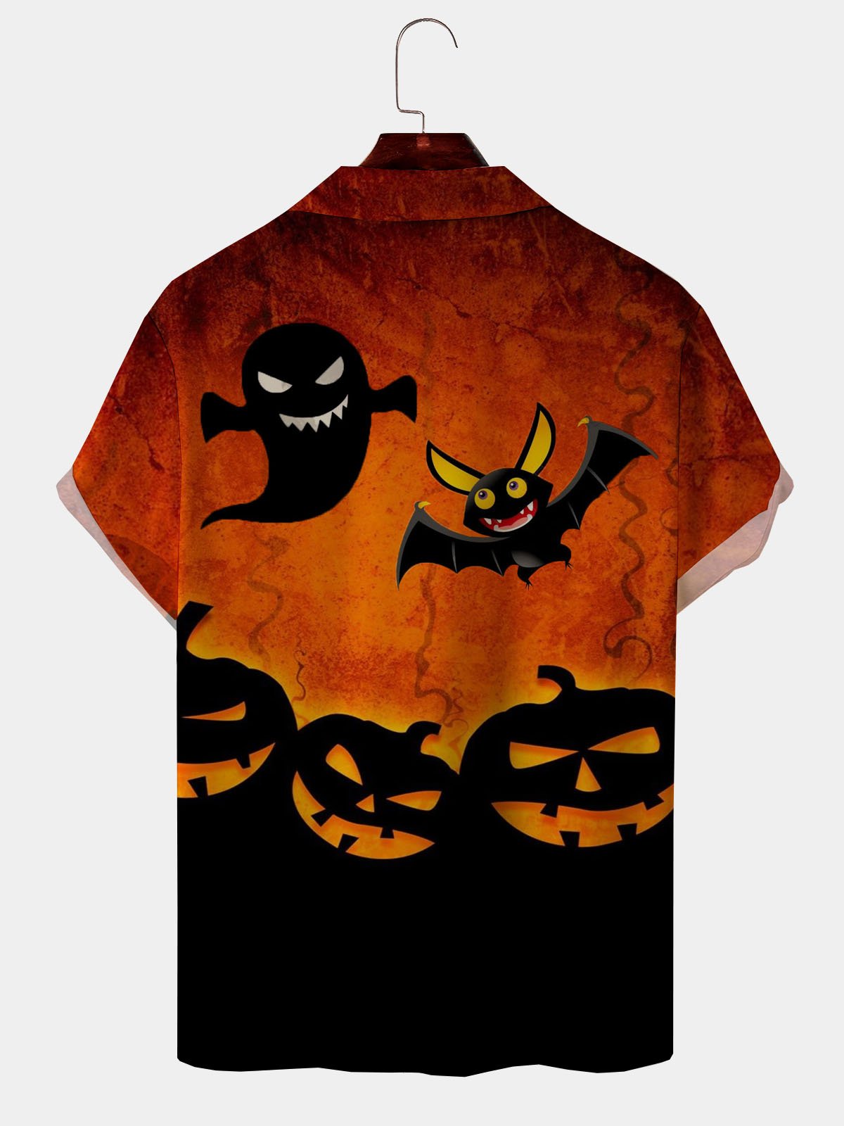 Men's Halloween Printed Casual Fabric Lapel Short Sleeve Hawaiian Shirt