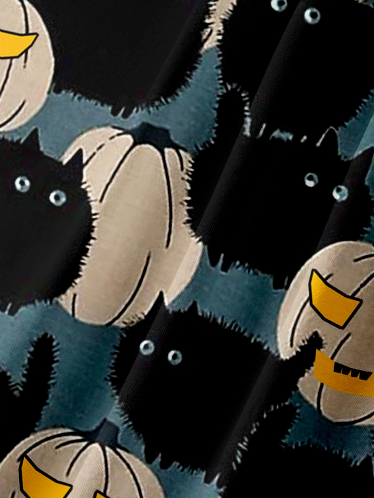 Men's Pumpkin Cat Print Wrinkle Resistant Moisture Wicking Fabric Lapel Short Sleeve Hawaiian Shirt