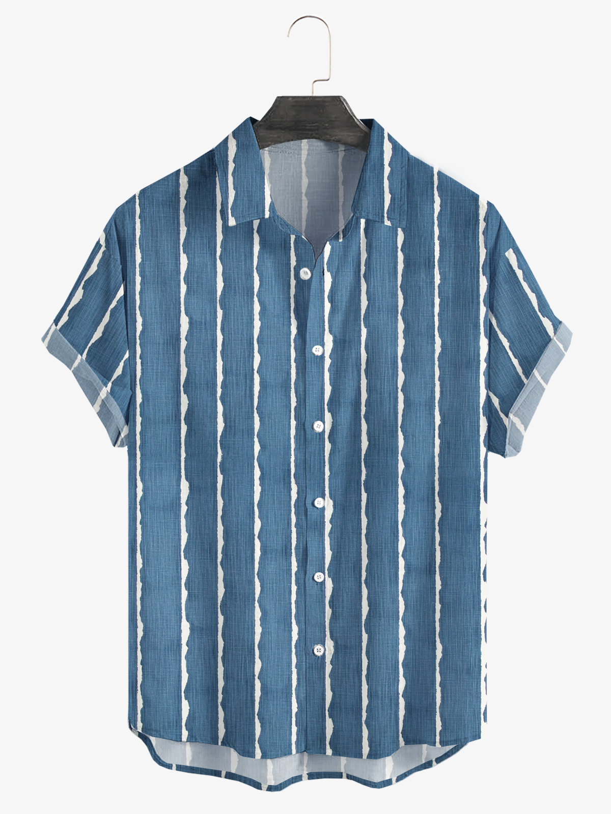 Cotton and linen style American casual basic all-match geometric striped linen shirt