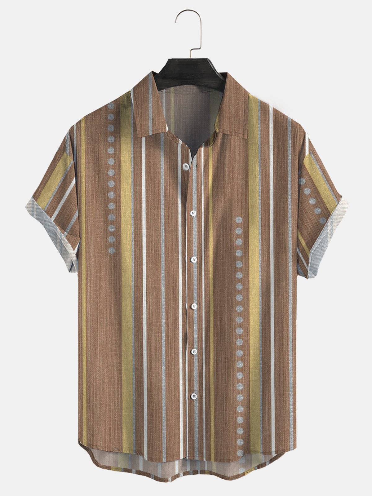 Cotton and linen style American casual basic all-match geometric striped linen shirt