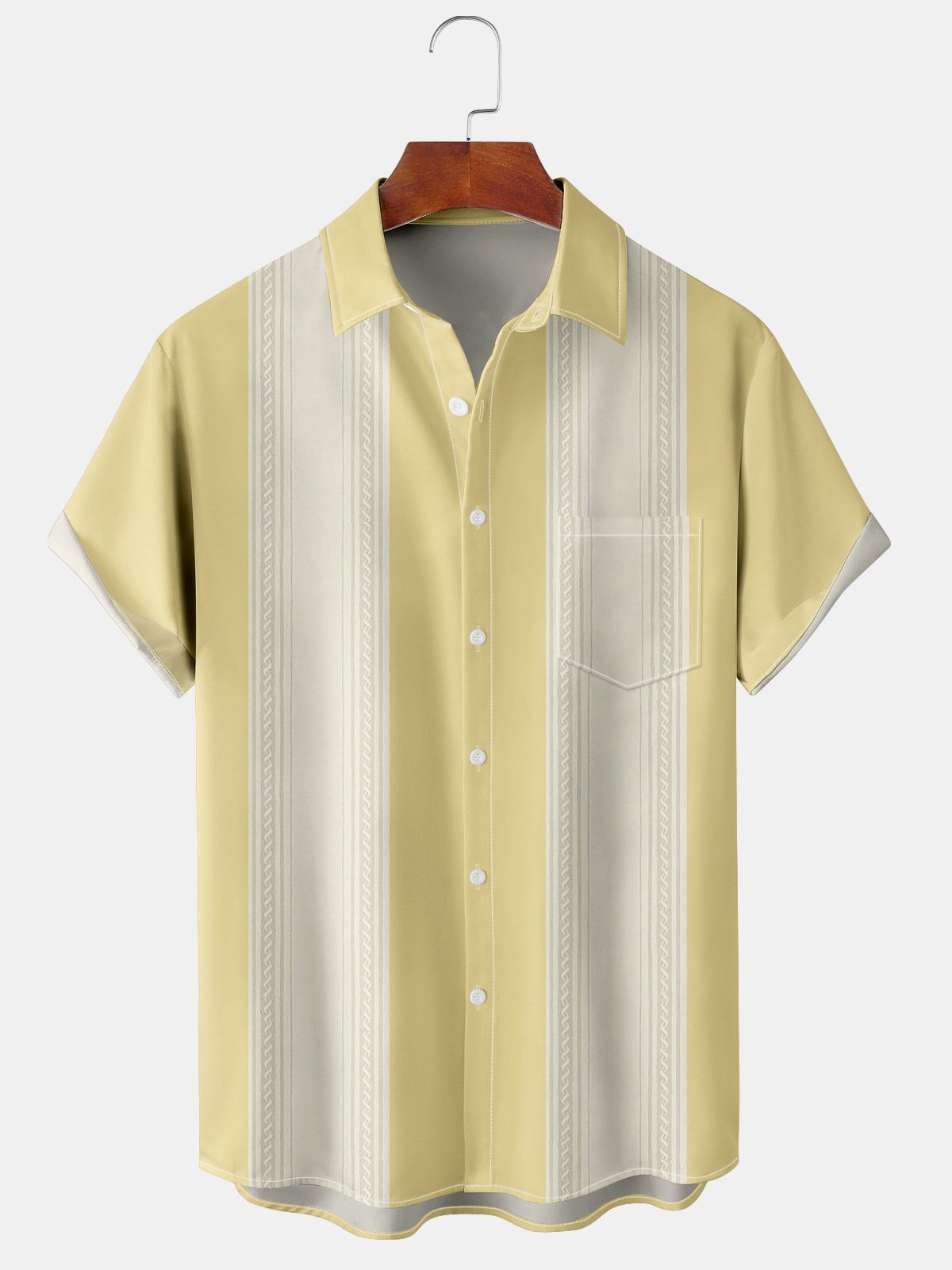 Mens Casual Art Collection Striped Short Sleeve Shirt Geometric Lapel Print Top