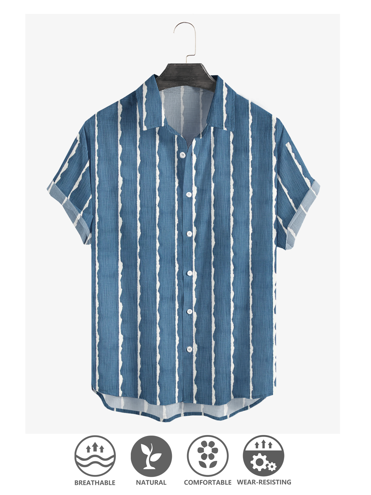 Cotton and linen style American casual basic all-match geometric striped linen shirt