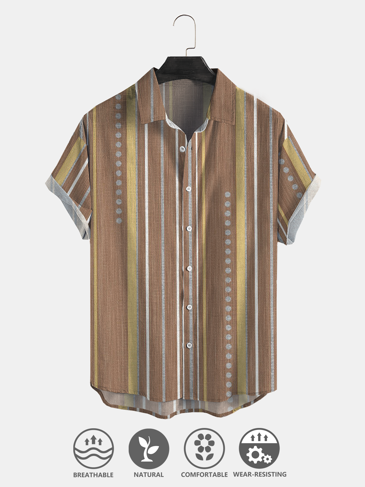 Cotton and linen style American casual basic all-match geometric striped linen shirt