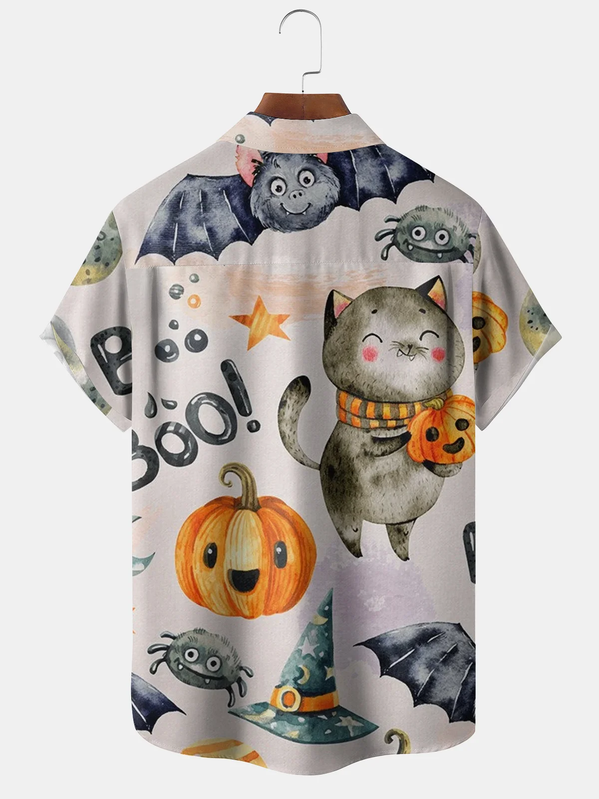 Mens Funky Halloween Print Front Buttons Soft Breathable Chest Pocket Casual Aloha Shirts