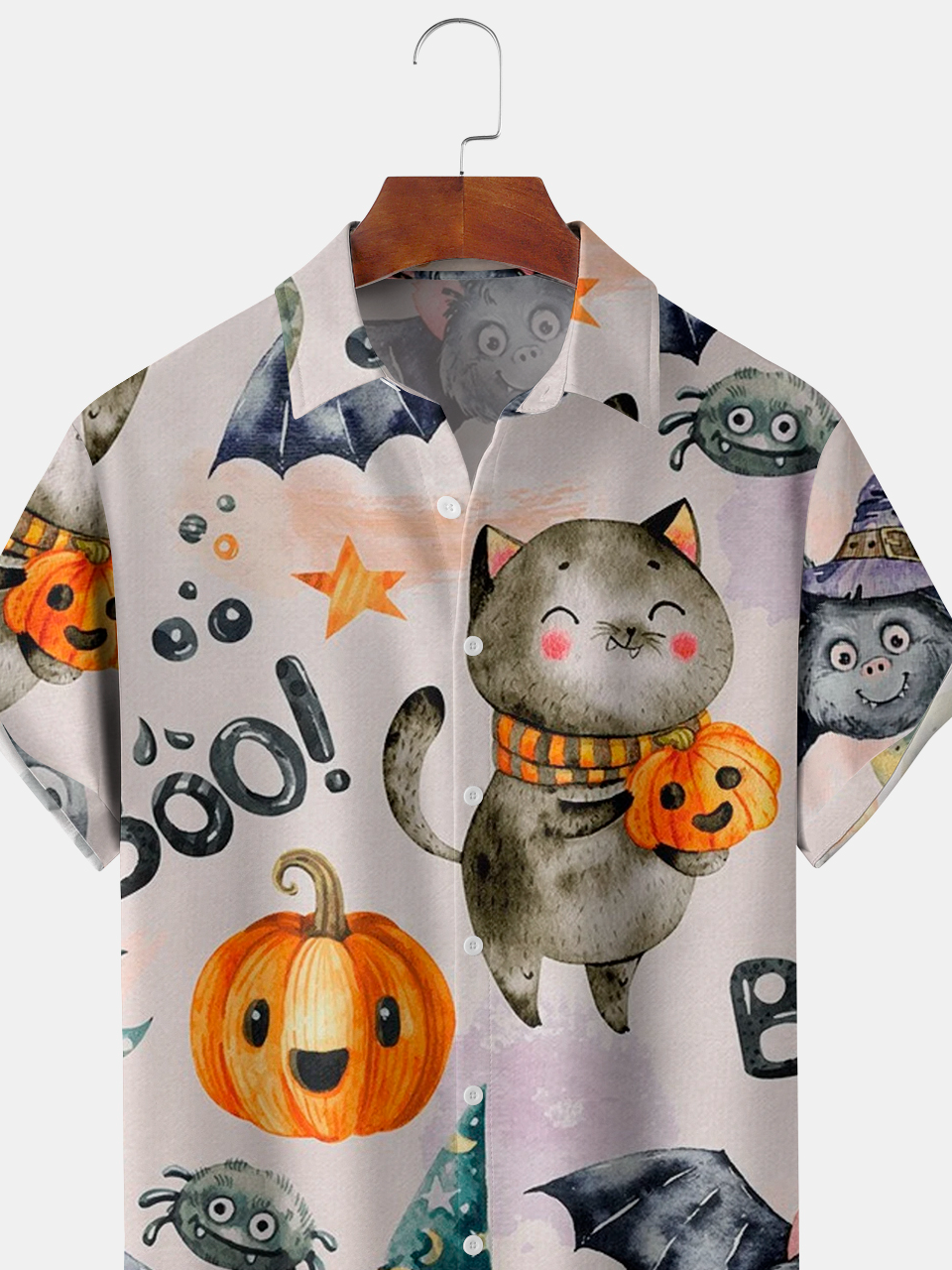 Mens Funky Halloween Print Front Buttons Soft Breathable Chest Pocket Casual Aloha Shirts