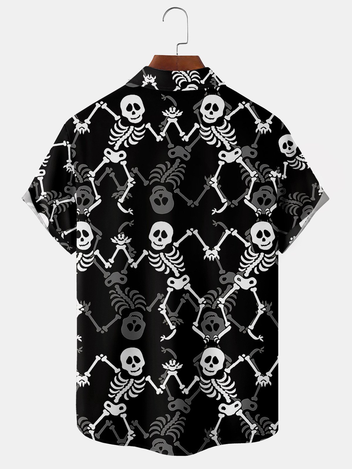 Men's Halloween Skull Print Short Sleeve Hawaiian Shirt with Chest Pocket