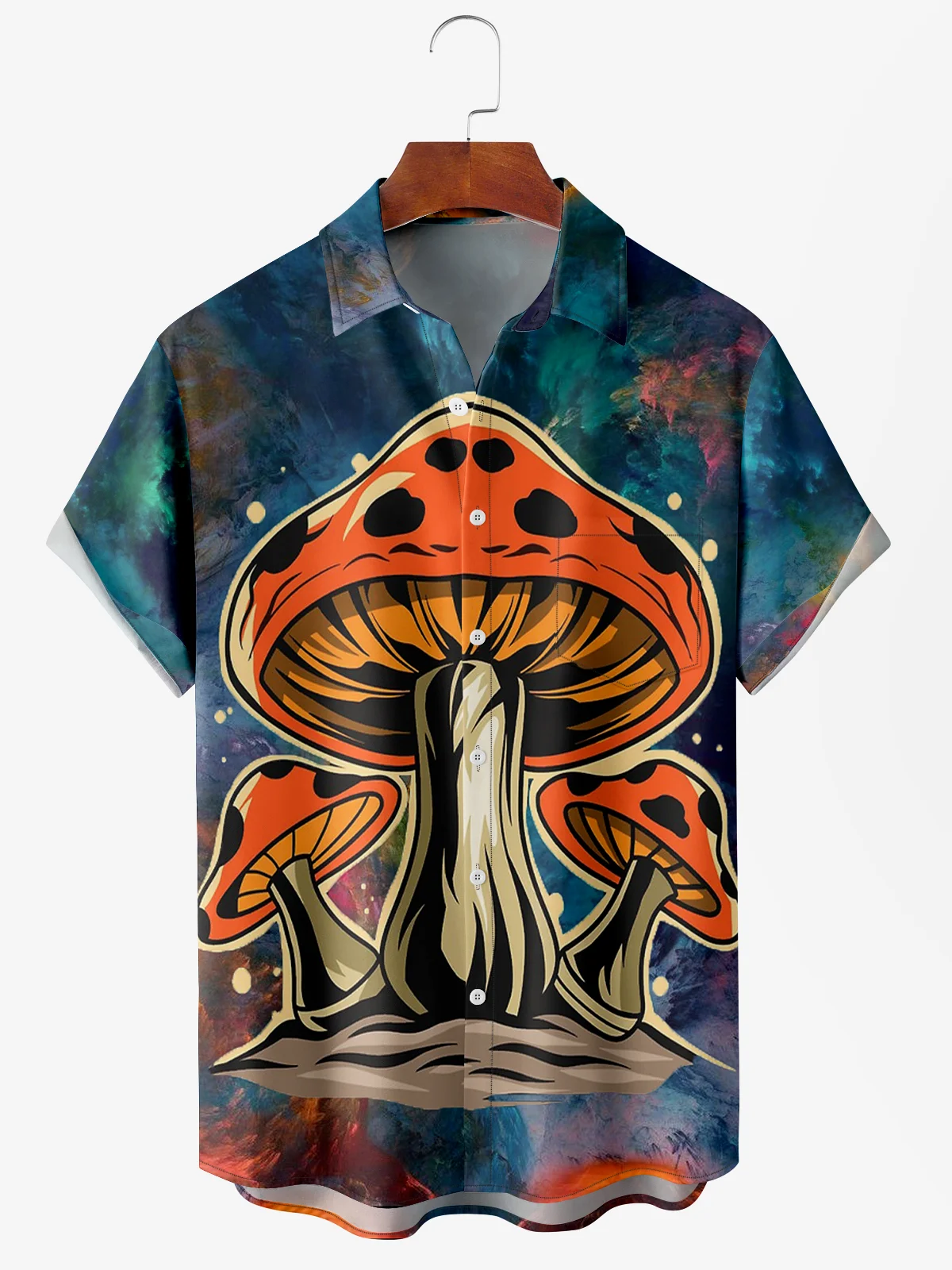 Men's Hippie Culture Print Anti-Wrinkle Moisture Wicking Fabric Fashion Hawaiian Lapel Short Sleeve Shirts