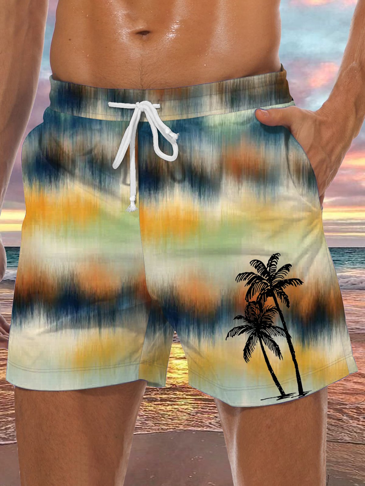 Men's Coconut Tree Element Graphic Print Casual Vacation Beach Shorts
