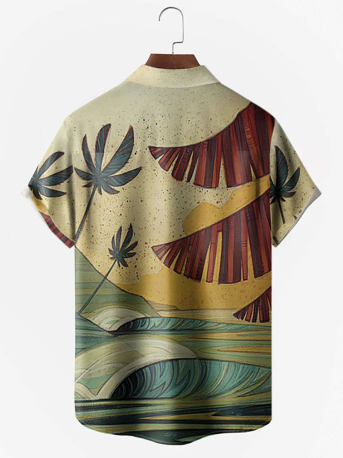 Men's Ocean Coconut Print Anti-Wrinkle Moisture Wicking Fabric Fashion Hawaiian Lapel Short Sleeve Shirts