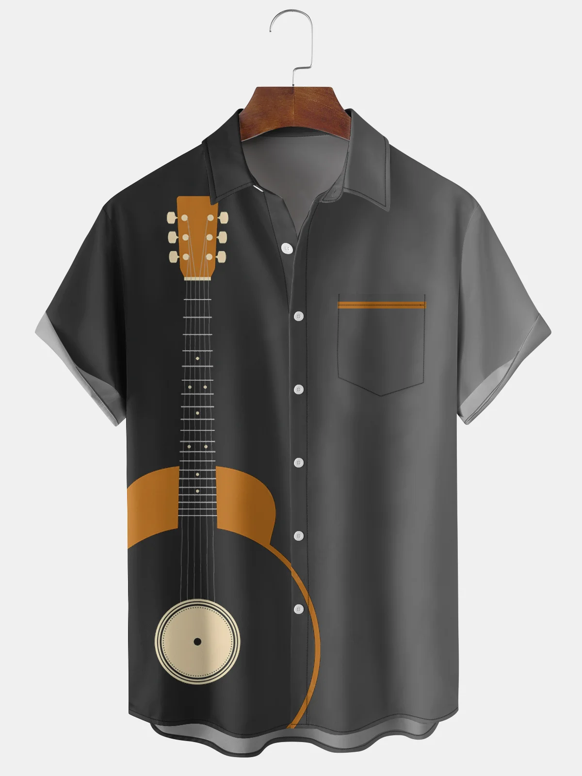 Men's Musical Guitar Element Graphic Print Short Sleeve Shirt