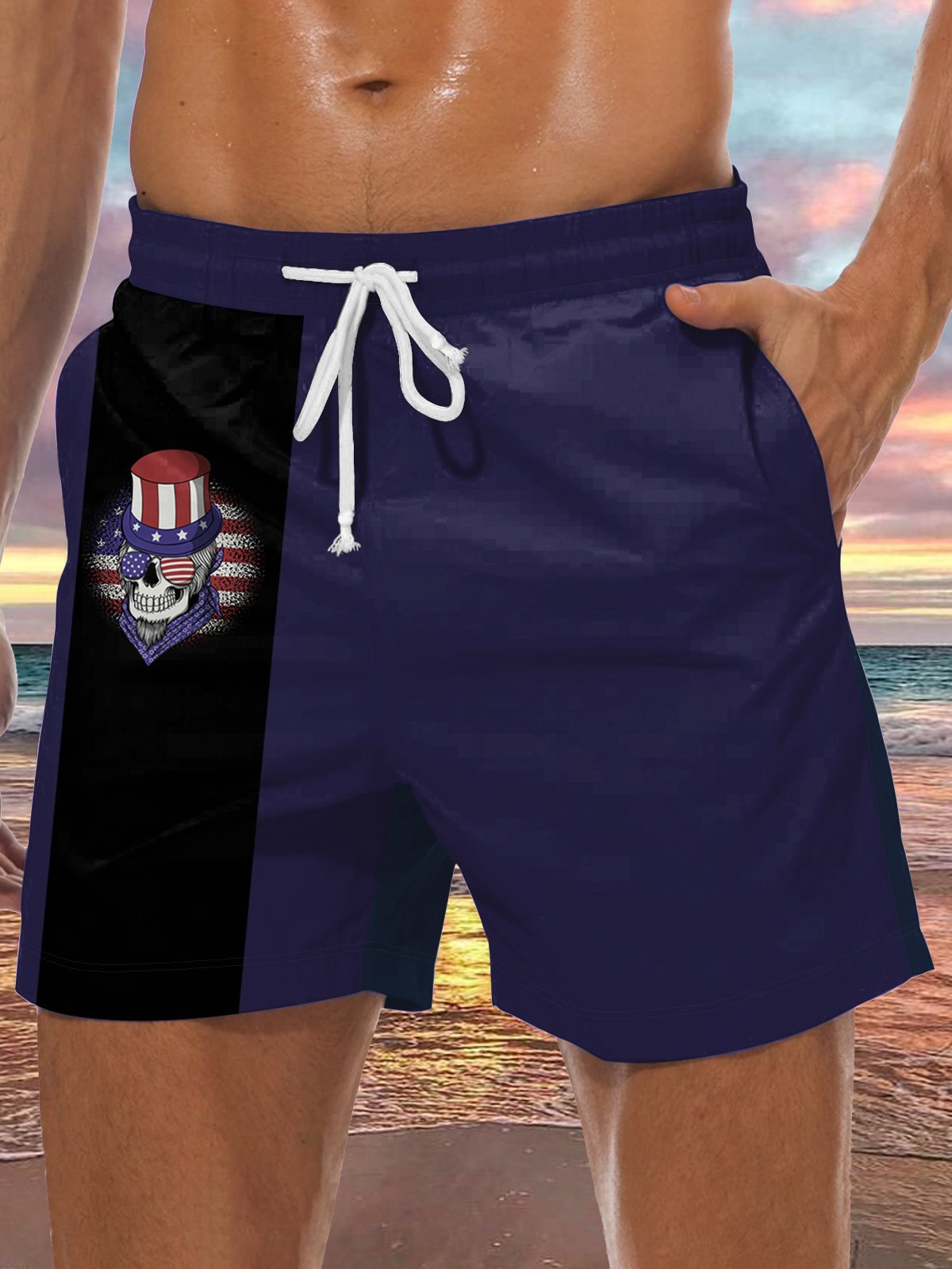 Men's American Flag Element Print Casual Vacation Beach Shorts