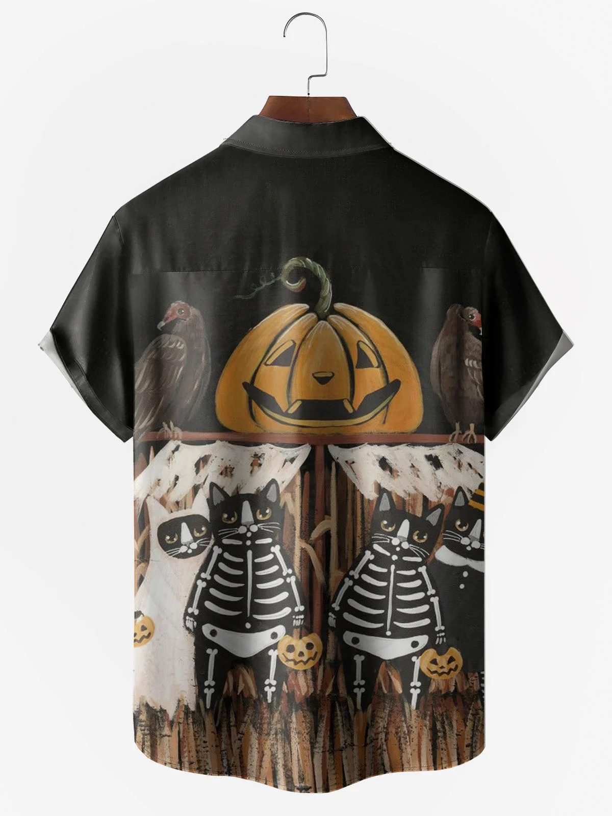 Men's Halloween Print Anti-Wrinkle Moisture Wicking Fabric Fashion Hawaiian Lapel Short Sleeve Shirts