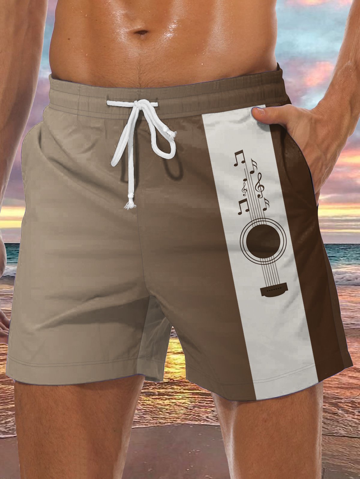 Men's Guitar Graphic Print Casual Resort Beach Shorts
