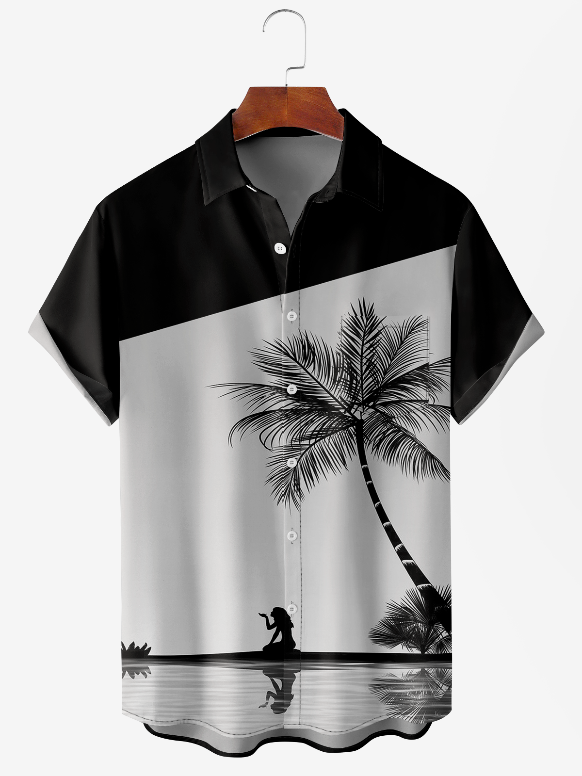 Men's Ocean Coconut Print Anti-Wrinkle Moisture Wicking Fabric Fashion Hawaiian Lapel Short Sleeve Shirts