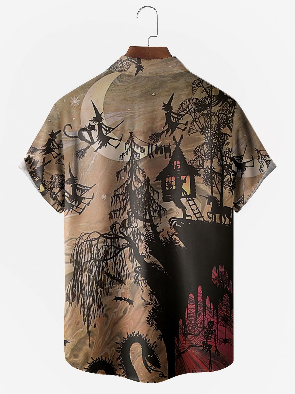 Men's Halloween Print Anti-Wrinkle Moisture Wicking Fabric Fashion Hawaiian Lapel Short Sleeve Shirts