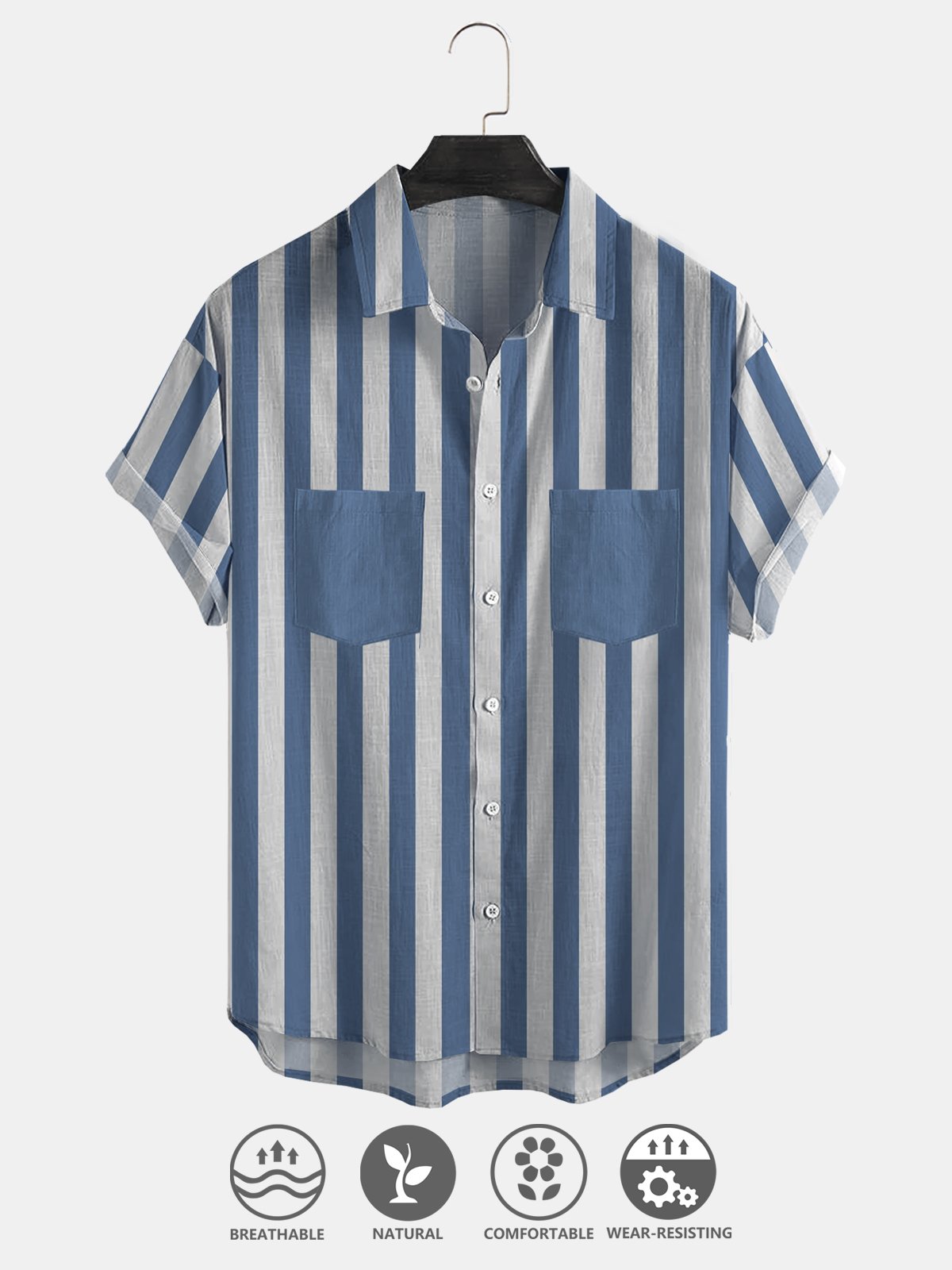 Cotton Linen Striped Casual Short Sleeve Shirt