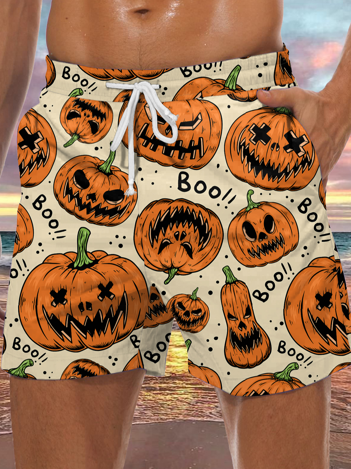 Men's Halloween Pumpkin Element Graphic Print Casual Vacation Beach Shorts