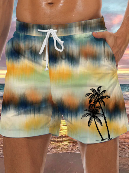 Men's Coconut Tree Element Graphic Print Casual Vacation Beach Shorts
