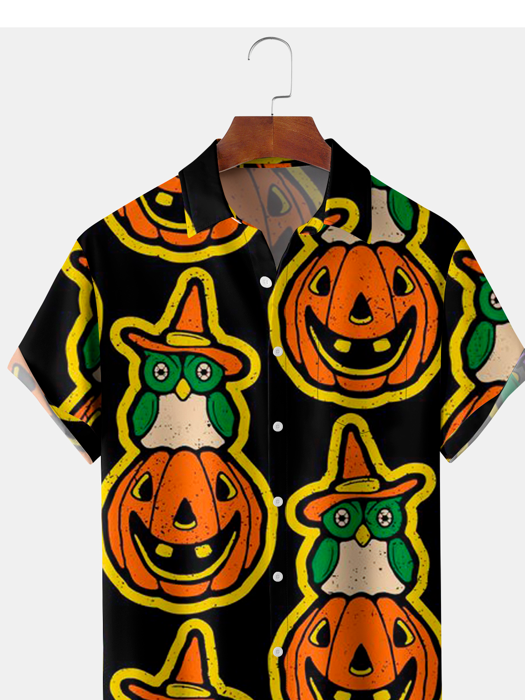 Mens Funky Halloween Pumpkin Print Front Buttons Soft Breathable Chest Pocket Casual Hawaiian Shirts