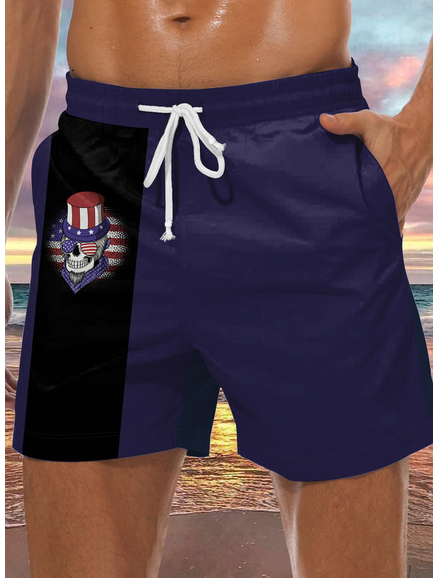 Men's American Flag Element Print Casual Vacation Beach Shorts