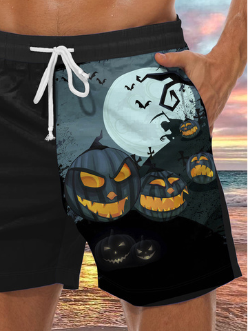 Men's Halloween Pumpkin Element Graphic Print Casual Vacation Beach Shorts