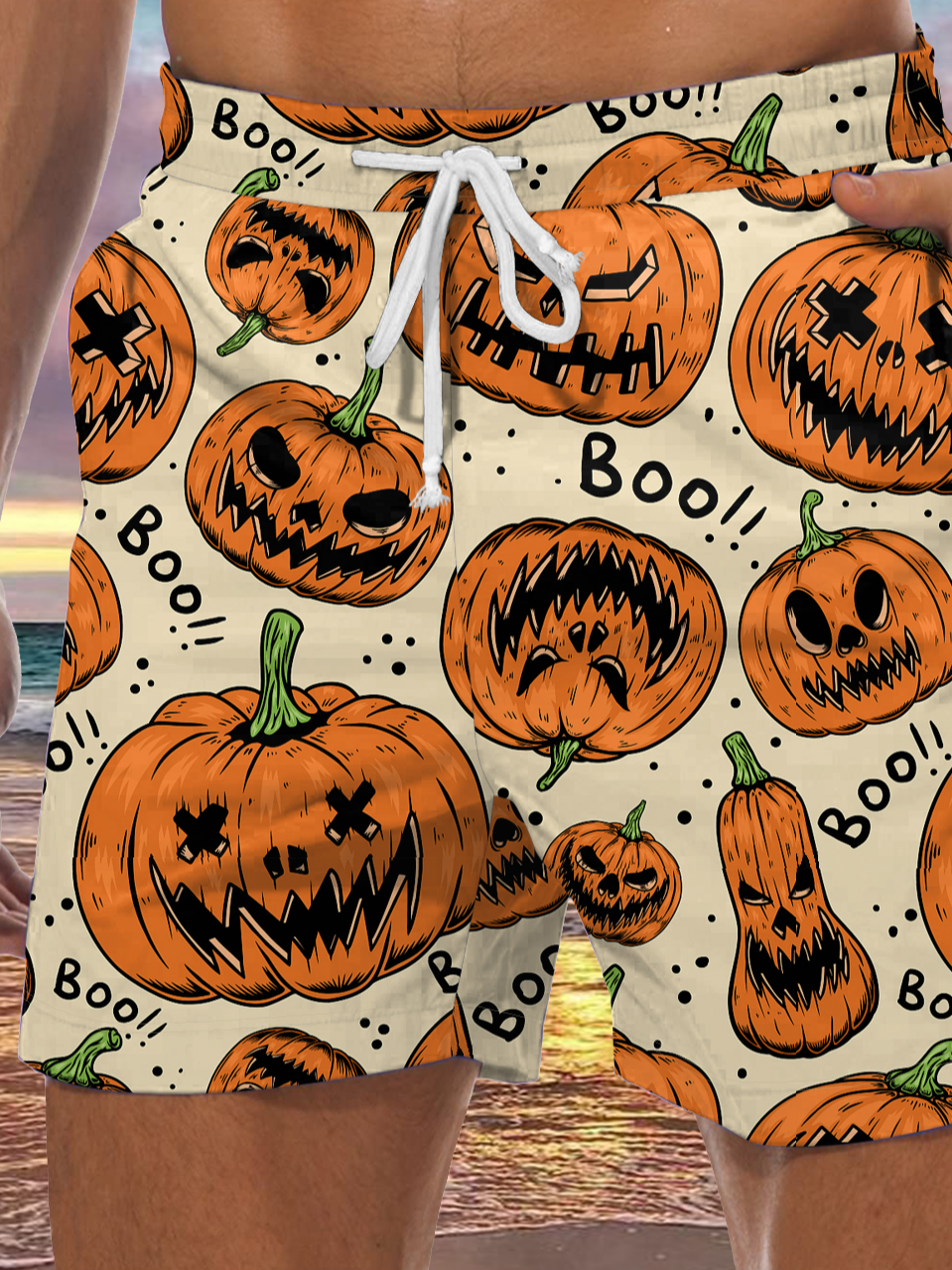 Men's Halloween Pumpkin Element Graphic Print Casual Vacation Beach Shorts