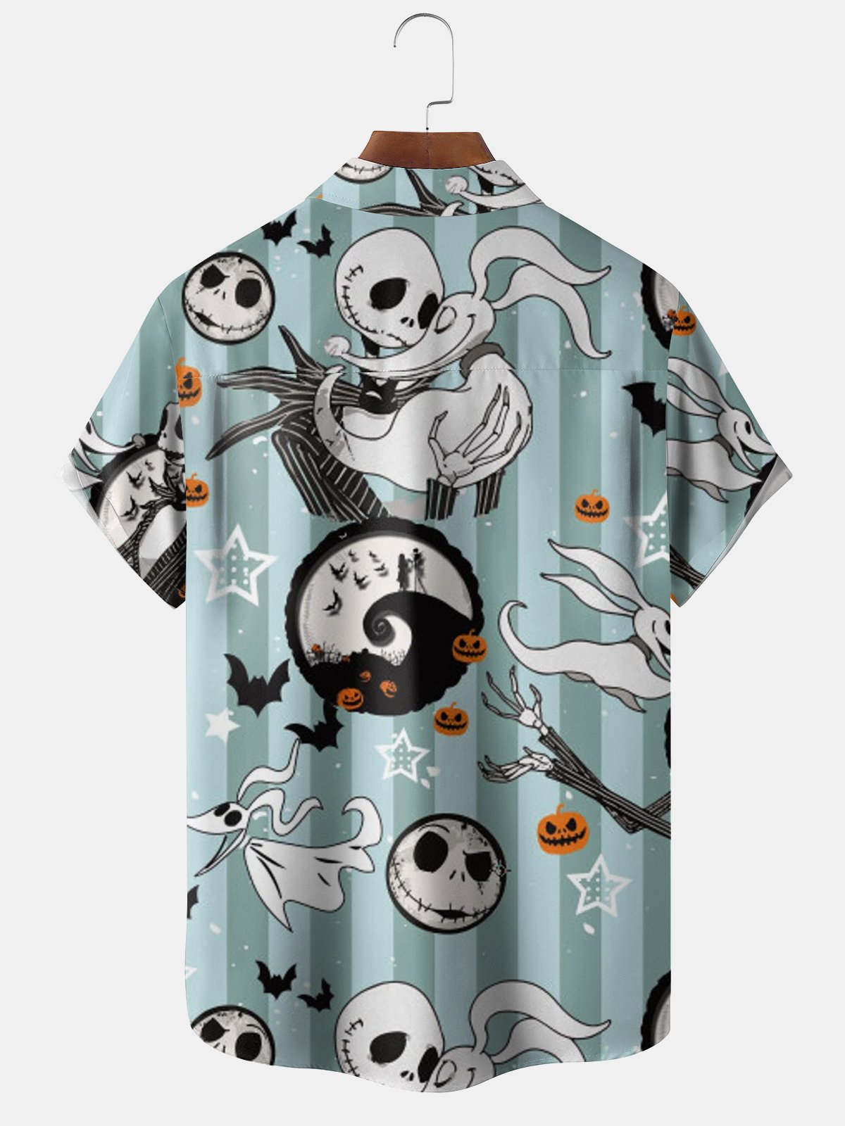 Mens Halloween Print Front Buttons Soft Breathable Chest Pocket Casual Hawaiian Shirts