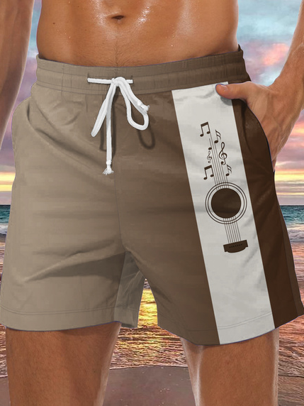 Men's Guitar Graphic Print Casual Resort Beach Shorts
