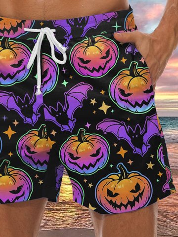 Men's Halloween Pumpkin Element Graphic Print Casual Vacation Beach Shorts