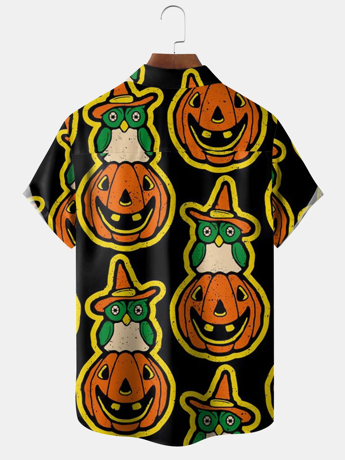 Mens Funky Halloween Pumpkin Print Front Buttons Soft Breathable Chest Pocket Casual Hawaiian Shirts