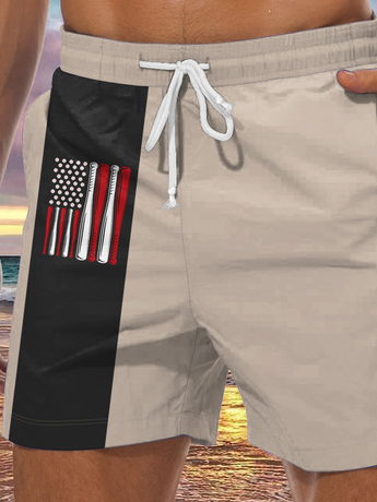 Men's American Flag Baseball Element Print Casual Vacation Beach Shorts