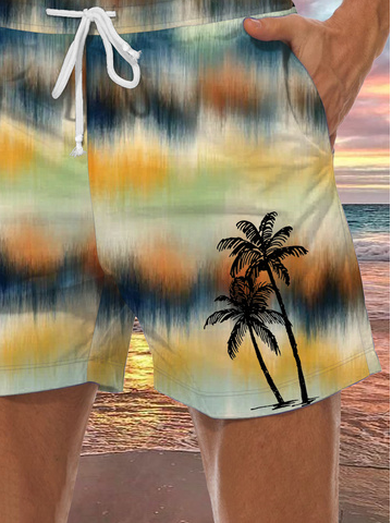 Men's Coconut Tree Element Graphic Print Casual Vacation Beach Shorts