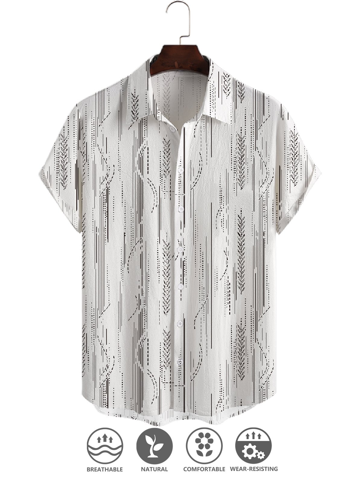 Cotton Linen Geometric Print Casual Short Sleeve Shirt