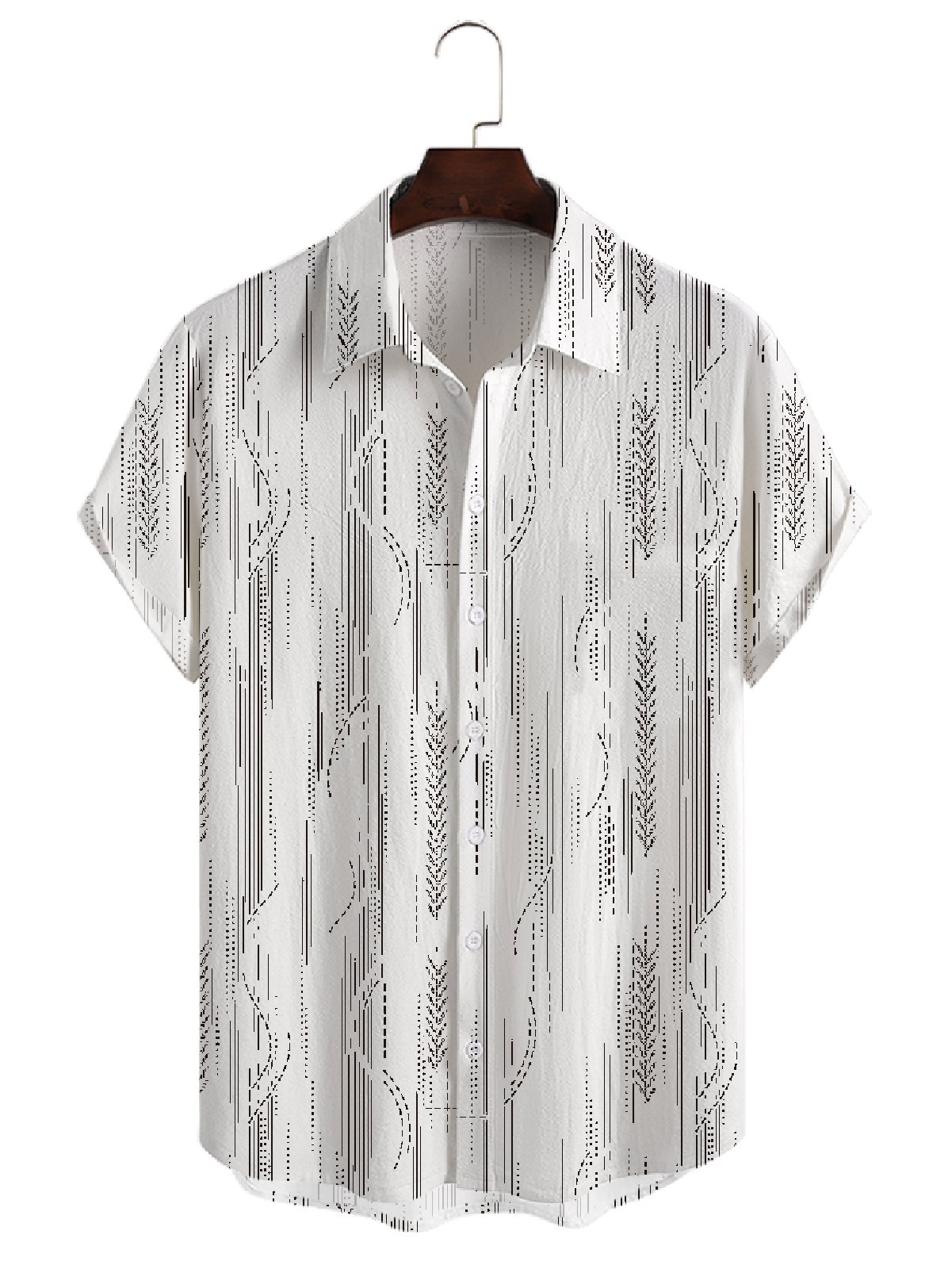 Cotton Linen Geometric Print Casual Short Sleeve Shirt