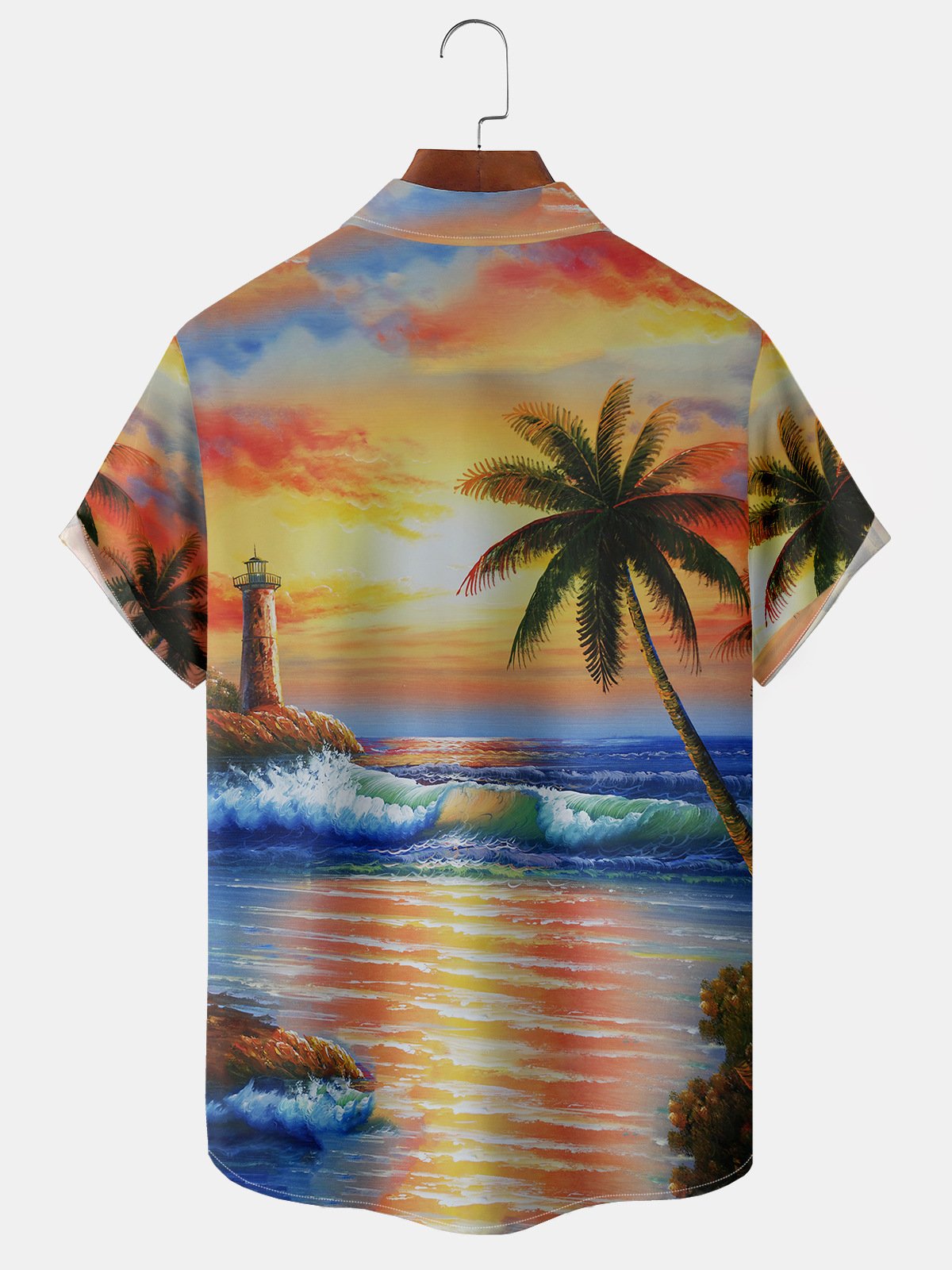 Men's Artistic Coconut Tree Print Casual Breathable Hawaiian Short Sleeve Shirt