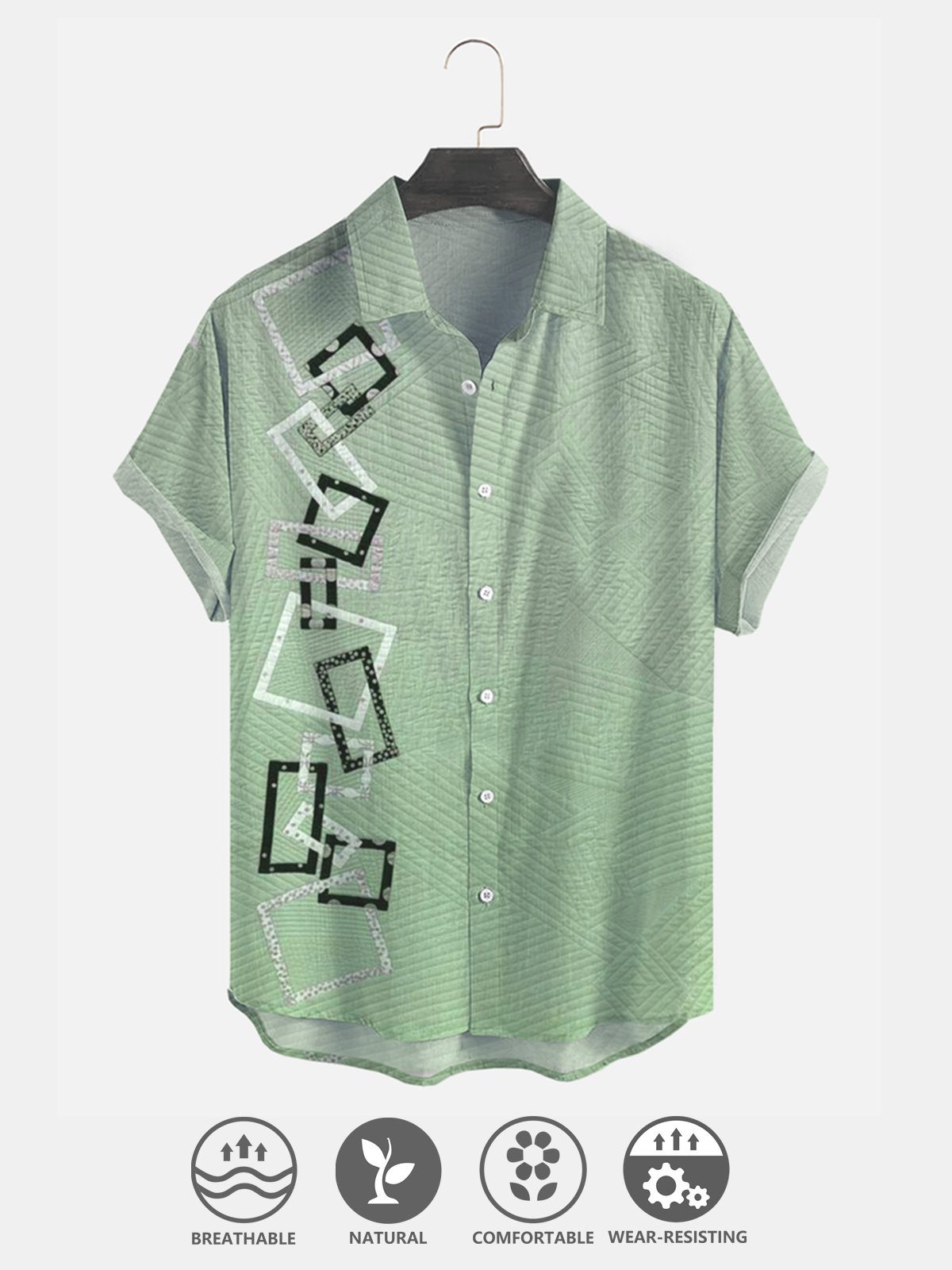 Cotton Linen Style Geometric Striped Print Lapel Cozy Linen Shirt